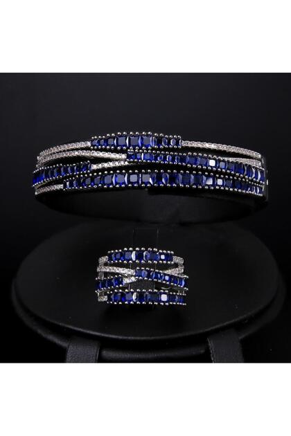 Bracelet with a ring, mixed blue and silver color, special edition ABH-6800/6N