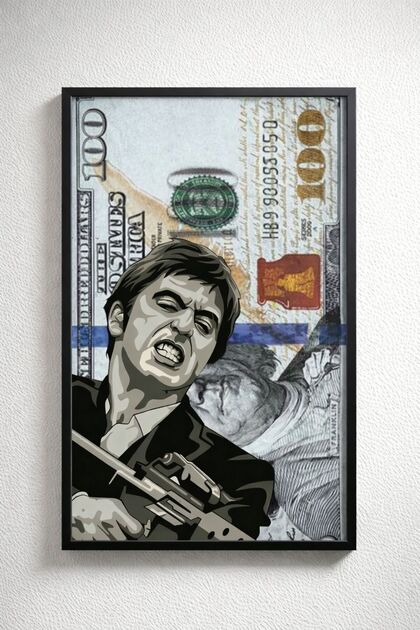 TONY MONTANA Scarface Para Temalı Modern Tablo (Çerçeveli)