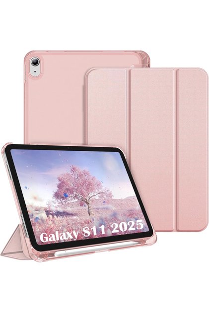 Samsung Galaxy Tab S11 11 inç Kılıf Smart Uyku Modlu Kalem Bölmeli Standlı Arkası Renkli Kapak X730