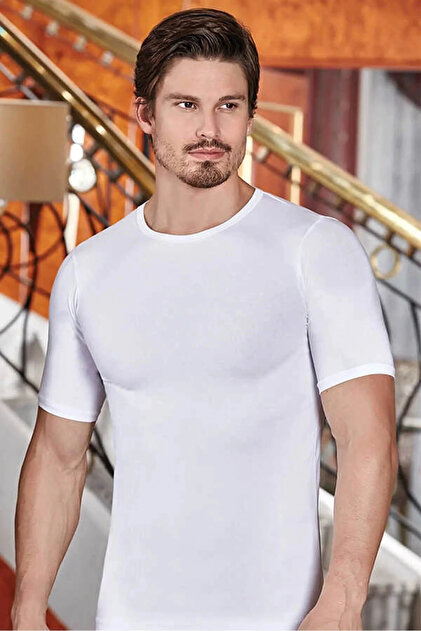 Men's White Lycra Crew Neck Undershirt