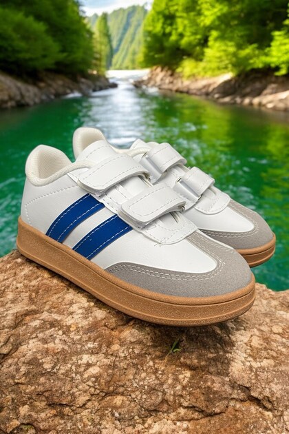 Men's - Girls' Children's Hook-and-Loop Non-Slip Sole Daily Sneakers School Shoes White Blue