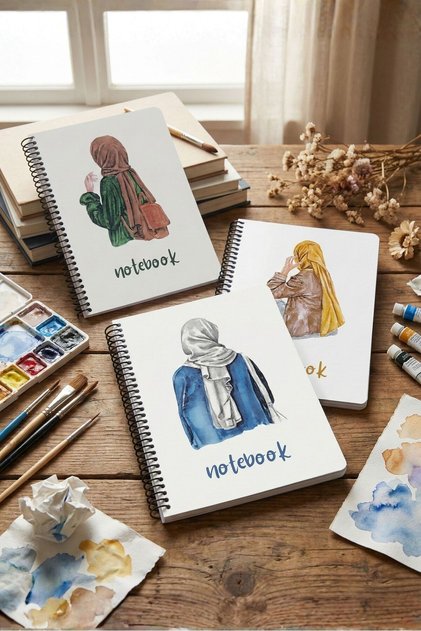 A5 Spiral 3-Piece Unlined Notebook Set - 14.8 X 21 cm 40 Sheets Notebook Hijab Series 2