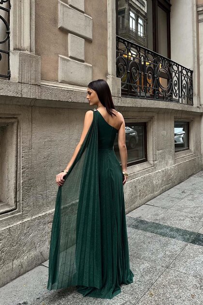 sachin and babi light blue dress Fantasy Emerald V-Neck Glitter Gown