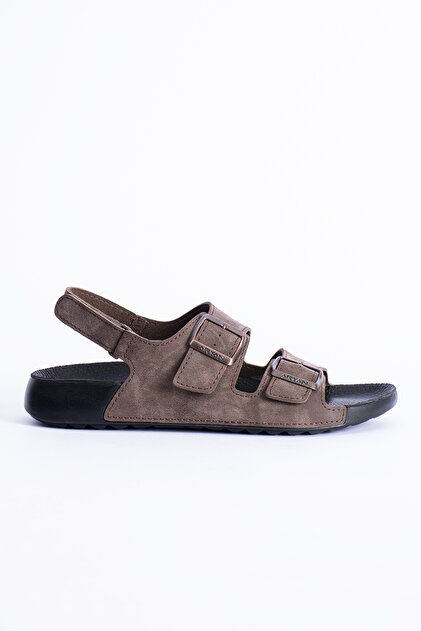 Dubai Men's Double Band Buckle Suede Leather-Look Anatomical Casual Daily Flat Sandals