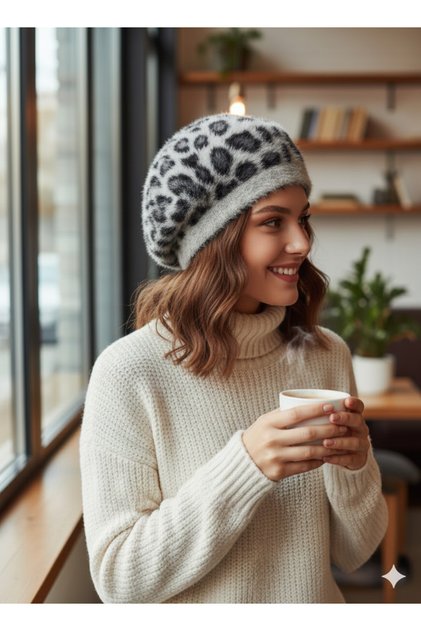 Leopard Print Women's Painter Beret - Woolen Stylish French Winter Hat