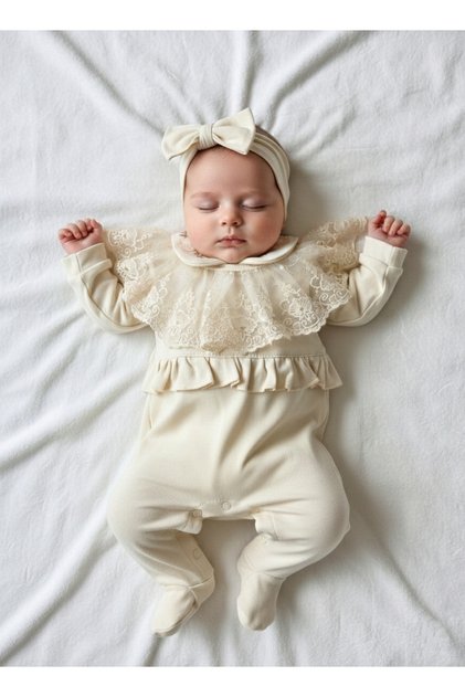 100% Cotton Baby Girl Long Sleeve Transitional Jumpsuit with Headband