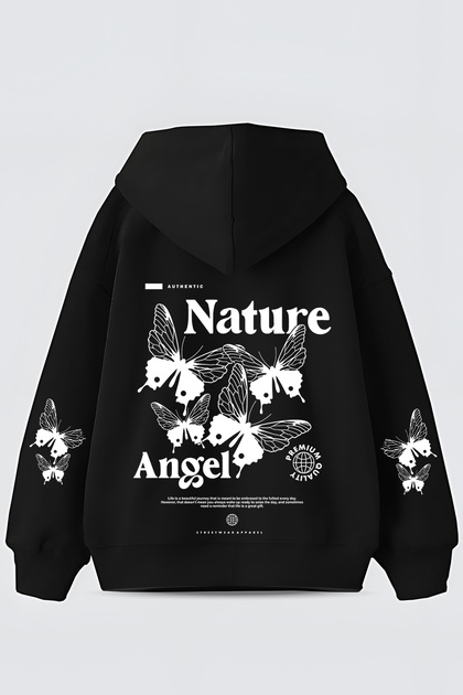 Nature Angel Butterfly Printed Fleece-Lined 3 Thread K Hooded Sweatshirt