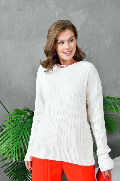 Women's Wide Collar Corded Fabric Long Knitwear Sweater 8011Sw