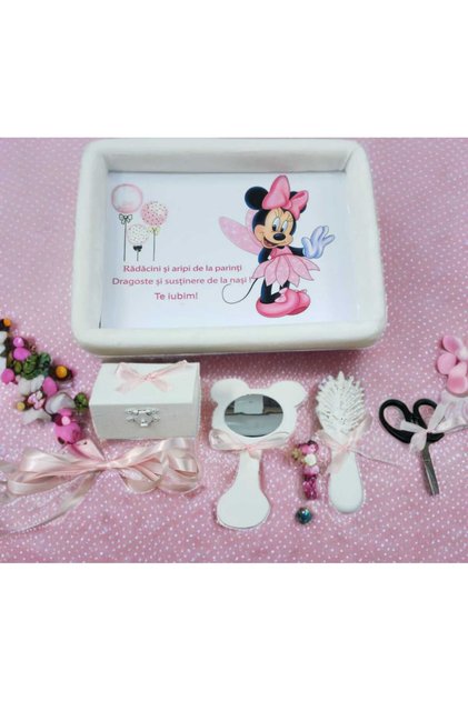 Set tavita taiere mot/turta catifea buretata cu print, 6 piese - white Minnie