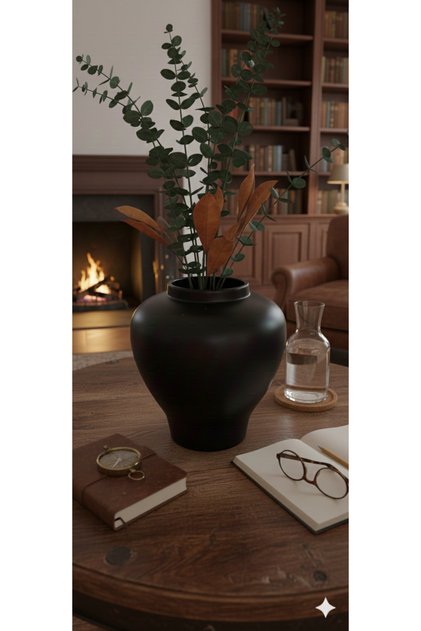 Vază modernă din ceramică neagră mată