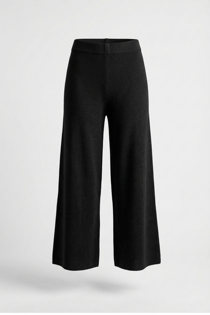 Women's High Waist Knitwear Wide Leg Trousers (100cm)- Black