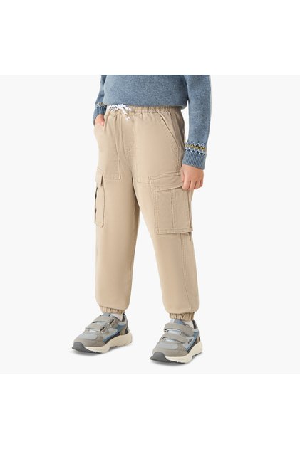 Solid Cargo Joggers with Drawstring Closure