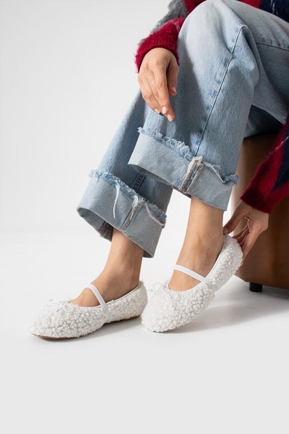 Patrun Rabbit Curly Fur Ballerina Ballet Shoes
