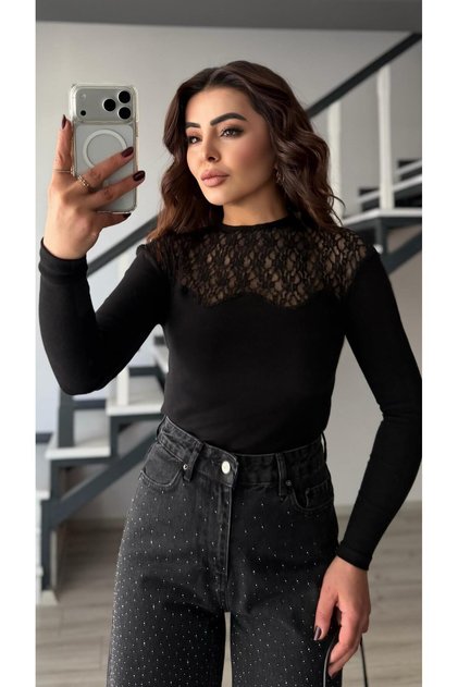 Black Lace Detailed Blouse