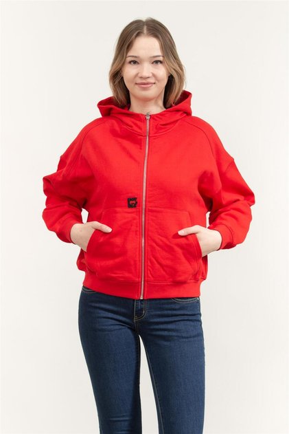 Kadın Kapüşonlu Sweatshirt Kırmızı