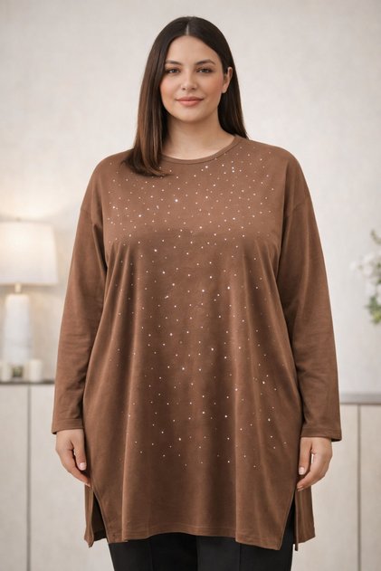 Women's Plus Spreading Stone Viscose Large Size Oversized Blouse