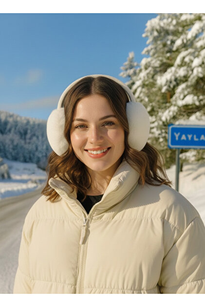 Women's White Plush Folding Headphones | Winter Soft Model