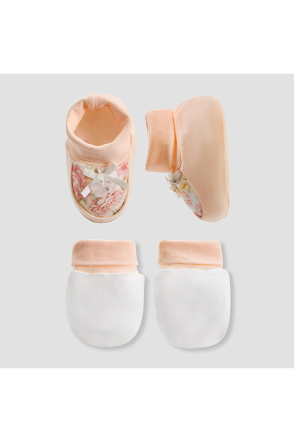 Floral Print Booties with Colourblock Mittens