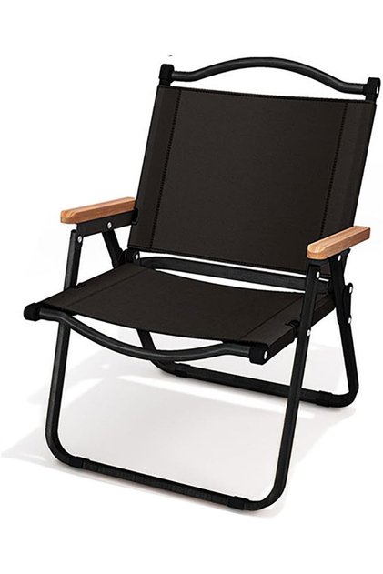 Multifunctional Camping Folding Chair,With Wooden Handrails and Metal Frame,Back and Lumbar Support