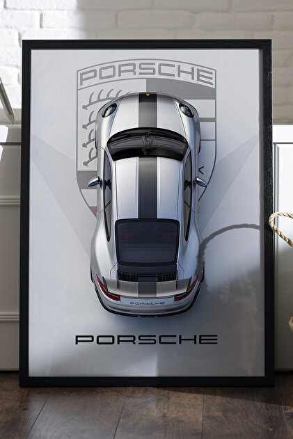 Duvarda Porsche 911 Siyah Ahşap Çerçeveli Poster, Dekoratif Araba Duvarda Porsche 911 Siyah Ahşap Çerçeveli Poster, Dekoratif Araba