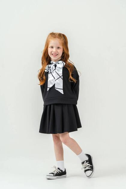 Girls' Black Cupra Skirt Suit Hundred Percent Cotton Coton Double Stylish Suit