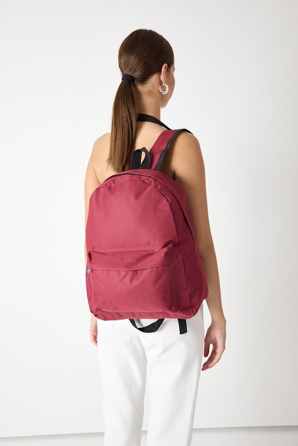 Unisex Burgundy Two-Compartment Backpack with Front Zipper