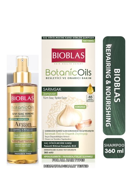 Botanic Oils Shampoo Garlic 360ml + Argan Liquid Conditioner 200ml