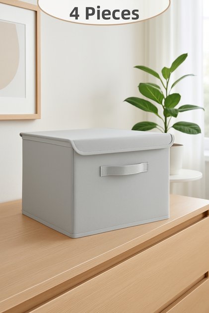 4 Pieces - Gray Multi-Purpose Box Storage Container - 30 X 30 X 30 cm - Upright Toy Box - Organizer