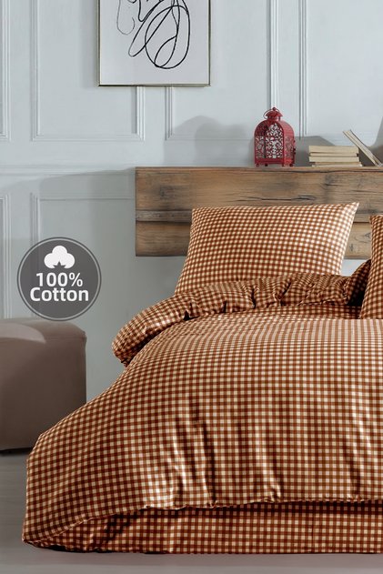 Mini Square Brown 100% Cotton Double Duvet Cover Set