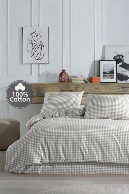 Mini Square Beige 100% Cotton Oversized Duvet Cover Set