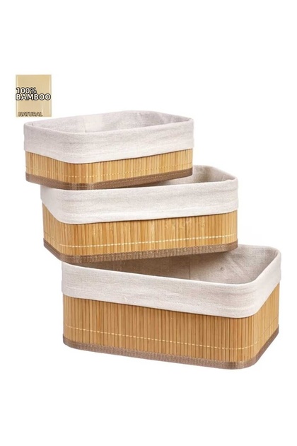 Mdf Base 3-Piece Natural Bamboo Basket Organizer with Inner Lining
