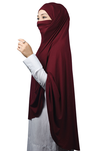 Ready-made Turban Veil Practical Scarf Hijab with Hijab - Prayer Cover Souffle (5XL) - Claret Red