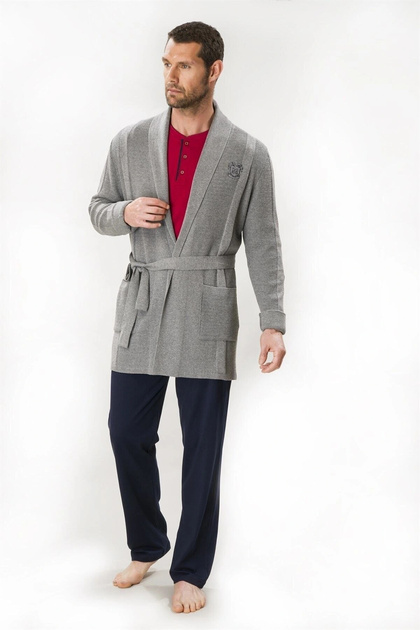 Men's Knitwear Gray Robe Suit 3004 5 Piece