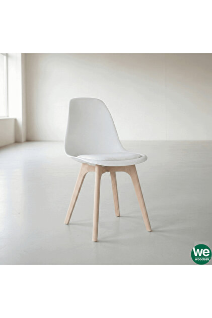 Woodesk Monza Ağaç Ayaklı, Minderli, Beyaz Sandalye Snd3014-1byz