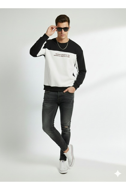 Men's crew neck double knit b Printed cotton-lined sweatshirt