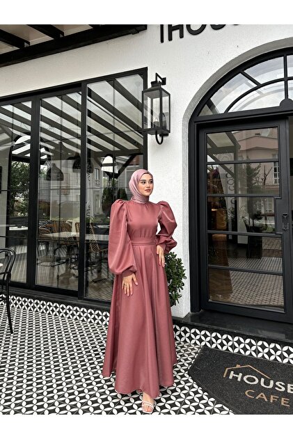 Gül Kurusu Hazel Balon Kol Tesettür Abiye