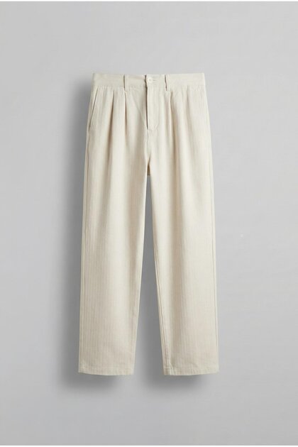 Men's Elastic Waist Patterned Baggy Trousers Beige