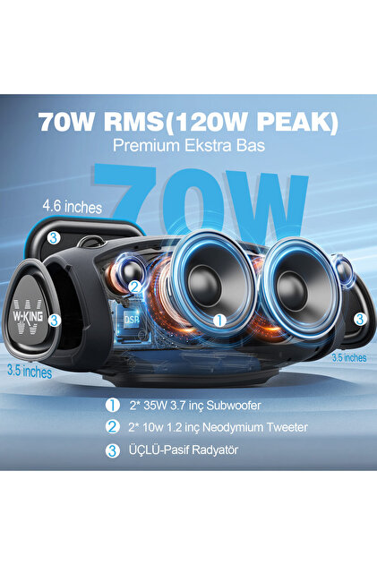 W-KING X10 Bluetooth Hoparlör 120W Xtreme Bass 42S Dinleme Ipx6