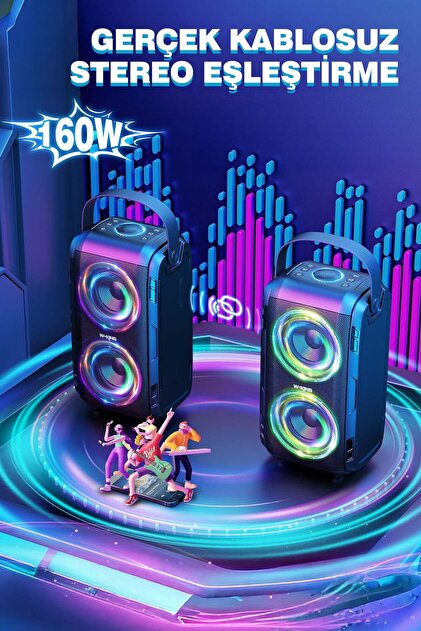 W-KING T9 Bluetooth Hoparlör, 80W Boombox, 9 Saate Varan Çalma