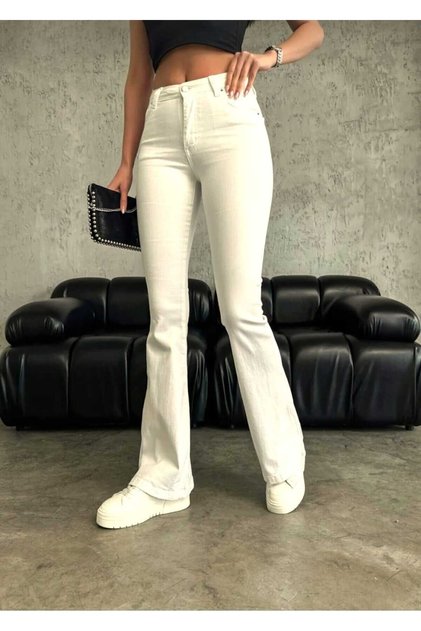 White Off-White Flared Jeans High Waist Spanish Jeans Shaping / Sculpting (Extra Comfortable)
