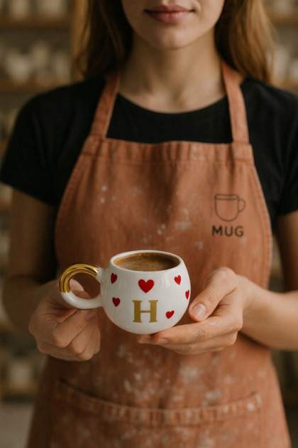 24K Gold Gilded Heart Double Turkish Coffee Cup Letter H