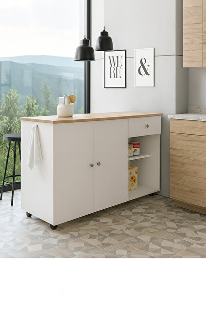 Tdesigno Alya Alt Modül 120 cm Beyaz Tezgah Dahil-tekerlekli