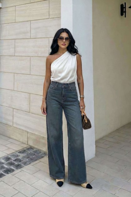 Women's Indigo High Waist W Wide Leg Jean Pants