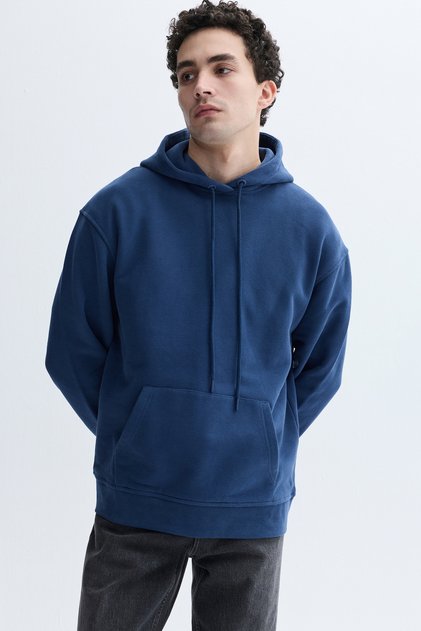 Men's Indigo Hooded Oversize Sweatshirt with Kangaroo Pocket