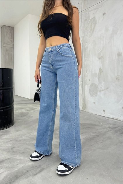 Blaue Palazzo-Jeans mit hoher Taille