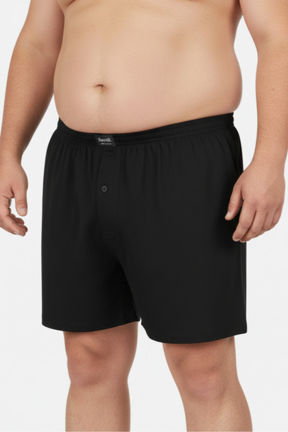 Men's Shorts Underwear Oversized and Regular Size 100% Cotton 3-Pack Buttoned Comfortable Model Black - Berrak
