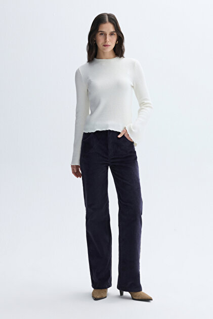 Women's Purple Straight Fit Velvet Trousers