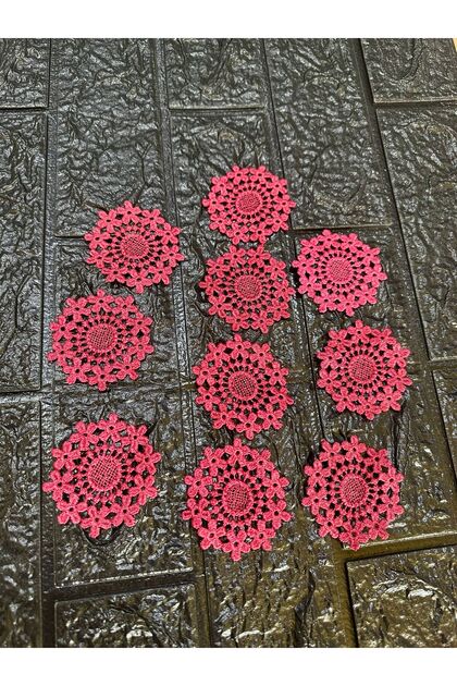 10 Pieces Guipure Floral Sewing Accessory Set 5X5 cm Fuchsia