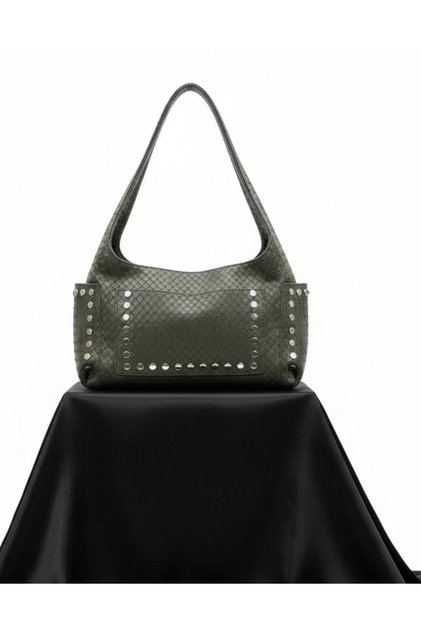 Large Size Khaki Color Knitted Model Women's Shoulder Bag with Staple Detail