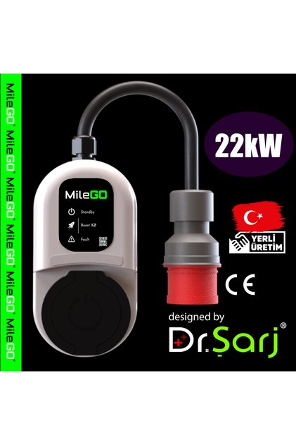 22 kW Taşınabilir AC Elektrikli Araç Şarj İstasyonu Tip 2 16A/32A Trifaze - Monofaze